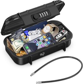 KeeKit Digit Combination Lock Box, Travel Security Lockbox with Removable Wire Rope, Portable Storage Safe Box for Beach, Swimming Pool, Shopping Center and Outdoor Camping