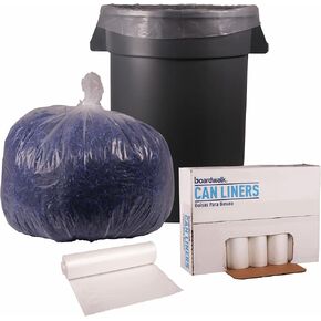 Boardwalk Recycled Low-Density Polyethylene Can Liners, 33 Gallon Garbage Bags, 1.4 mil, 33" x 39", Clear, 10 Bags/Roll, 10 Rolls/Carton