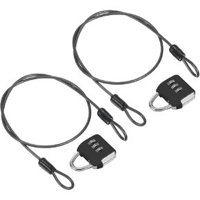 PATIKIL Security Steel Cable with 3 Digit Combination Lock, 2 Set Travel Padlock 1.6Ft Coated Safety Wire Rope Double Loop for Luggage Suitcase, Black