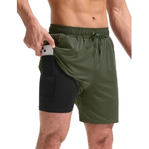 BALEAF 5 inch Mens Swim Trunks with Compression Liner Quick Dry Bathing Suit Swim Shorts with Zippered Pockets
