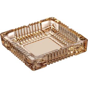 Basicwise Luxury Large Glass Ashtray with 4 Slots for Cigarettes and Cigars, Transparent Square Design for Men - Ideal for Home, Office and Tabletop Decoration - Perfect for Indoor and Outdoor Use