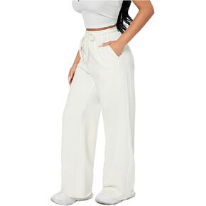 SweatyRocks Women's Wide Leg Pants Elastic High Waisted Long Sweatpants with Pockets