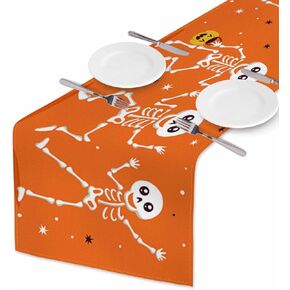 HOSNYE Table Runner Cute Halloween Ghost Spirit and Bat,Cotton Linen Table Runner Decoration for Kitchen Family Dinner Table Holiday Party Farmhouse Style 13 x 72 Inch