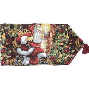 Tache Festive Winter Holiday Christmas Down The Chimney Decorative Tapestry Table Runners, 13 x 72