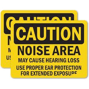 (2 Pack) Noise Area May Cause Hearing Loss Use Proper Ear Protection For Extended Exposure OSHA Caution Sign 7 Inch X 5 Inch Vinyl Label Decal Sticker Weather Resistant, UV Protected for Workplace