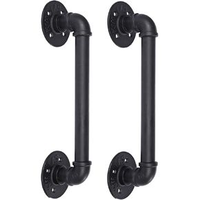 Set of 2 Sliding Barn Door Handle 14 inch, Industrial Pipe Door Pull Handle, Grab Bar, Towel Bar, Antique Rustic Cast Iron Handrail-Matte Black