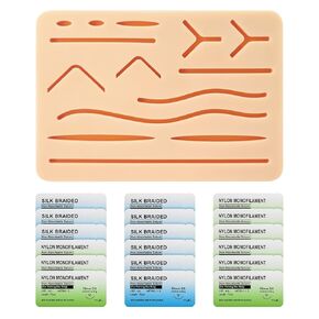 Suture Refill Kit for Medical and Vet Students, Large Silicone Stitch Pad with Pre-Cut Wounds & Various Suture Threads and Needles, Ideal Practice Suture Training Kit (Education Use Only)