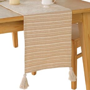 The Art Box Boho Table Runner 72 Inches Long with Tassels Farmhouse Rustic Cotton Kitchen Dining Cloth for Home Everyday Use and Wedding Party Decor - 14x72 Inches, Beige