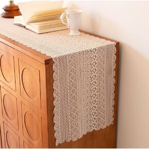 Cream Lace Table Runner - 13 x 106 Inches Lace Long Table Runners, Rustic Macrame Crochet for Dresser Home Dining Modern Table Decor Beige
