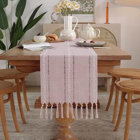 Braided Table Runner Woven Tassel Macrame Table Runner for Dinning Room Tabletop Outdoor Rectangle Table Cover Party Decoration (13 x 72 inch, White)