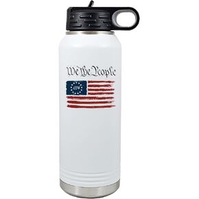Palm City Products Betsy Ross Flag Water Bottle - 32 oz Patriotic Insulated Bottle - Double-Wall “We the People" Drinkware - 1776-Themed American Heritage Gift for Veterans, USA Pride, and Hiking Gear