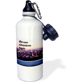 3dRose "LET NEW ADVENTURES BEGIN Flip Straw" Water Bottle, 21 oz, White