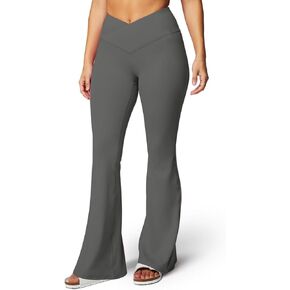Olmlmt Crossover Flare Leggings for Women High Waisted Tummy Control Workout Leggings Wide Leg Yoga Gym Pants