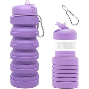 Fortek Foldable Water Bottle Reusable Purple Silicone Water Bottle for Travel Outdoor Camping Hiking Sports Gym Essentials Easy to Carry BPA Free 20 oz Happy Everyday