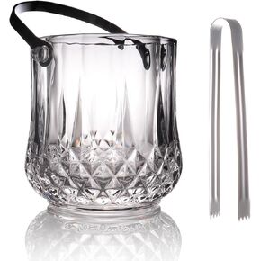 Small Round Glass Ice Bucket Kits, Heavy Thick Wine Cooler with Steel Tong and Clamp, 5.3" H*5" W, 34 oz (1000 ml) in Saudi Arabia