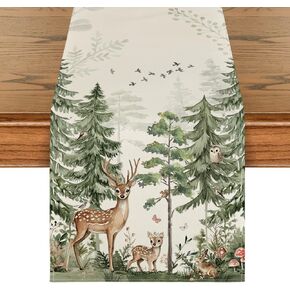 Artoid Mode Forest Deer Bunny Spring Table Runner, Seasonal Summer Kitchen Dining Table Decoration for Home Party Decor 13x72 Inch