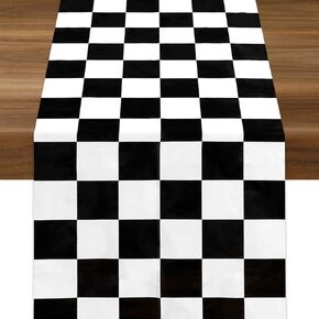6PCS Black and White Checkered Table Runner, 14 x 108Inch Buffalo Plaid Plastic Table Runner, Disposable Table Runner for Racing Party Two Fast Car Theme Birthday Decor Events Supplies