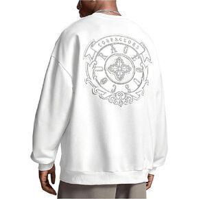 Men's Embroidery Crew Neck Sweatshirt Long Sleeve Oversized Pullover Sweatshirt
