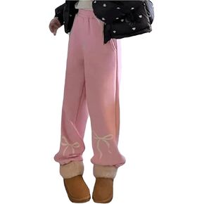 MakeMeChic Women's Bow Elastic Waist Jogger Pants Baggy Y2K Sweatpants Lounge Bottom with Pocket