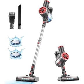 Cordless Vacuum Cleaner, Self-Standing, 40Kpa Powerful Suction Stick Vacuum with Smart LED Display, 40Min Long Runtime Brushless Motor, Lightweight Vacuum for Hardwood Floor Carpet Pet Hair (Red)