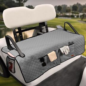 Golf Cart Seat Covers with 4 Side Pockets, Universal Club Car Seat Covers Towel Blanket with 4 Front Pockets & Nonskid Bottom Compatible with EZGO and More 2 Person Seats Golf Carts, Gray