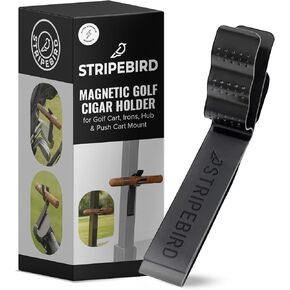 Stripebird Magnetic Golf Cigar Holder - Durable Aluminum Alloy with Neodymium Magnets - Magnetically Attached to Golf Cart, Irons, Push Cart & Hub Mount - Easy Clamp Design & Cigar Clip