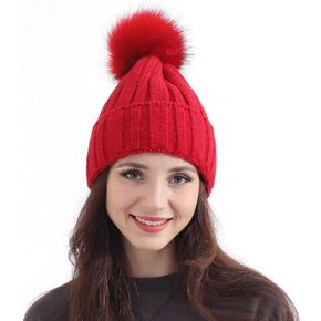 Faux Fox Fur Pompom Hat Winter Wear Beanie for Women Warm Winter Hats Cap for Womens Girl