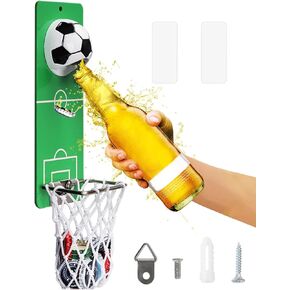 Magnetic Bottle Opener with Catcher, Football Wall Mount Metal Beer Bottle Opener, Novelty Beer Gift Ideas for Men, Great Home Bar Accessories, Birthday Gifts (Football)
