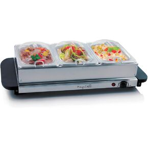MegaChef Stainless Steel Easy Clean Buffet Server & Food Warmer With 3 Sectional Trays