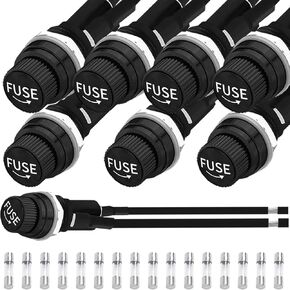 8 Pcs Panel Mount Fuse Holder 6x30mm 12V DC 250V AC Waterproof Weatherproof Screw Cap Fuse Holders with Pre-Soldered Wires 120MM/4.72inch 20AWG 16PCS 10A/15A Glass Tube Fuses