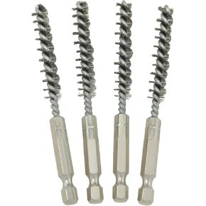 4PCS Steel Wire Brush 304 Stainless Steel Wire Hex Shank 6.35mm 1/4 inch Golf Club Head Hosel Brush Electric Drill Cleaning Brush Deburring Pipe Brush Set Silver