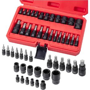 Bates- Torx Bit and Socket Set, 25 pcs, 1/4" 3/8" & 1/2" Drive, Star Bits T8-T60, E-Torx Sockets E4-E22, Torx Bit Set, Torx Set, E Torx Socket Set, Star Bits Set, Torque Bit Set, Torx Bit Socket Set