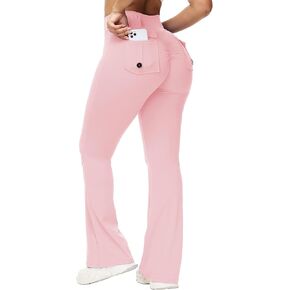 Flare Leggings for Women Workout Gym Tummy Control Scrunch Butt Wide Leg Yoga Pants with Pockets Cargo Pants in Kuwait