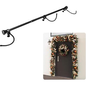 [Front Door Garland Hanger] - 34-61 Inches Adjustable Spring Tension bar No-Drill Install，Stainless Steel, Adjustable to Different Door Widths，Decorative Christmas Decor (Black)