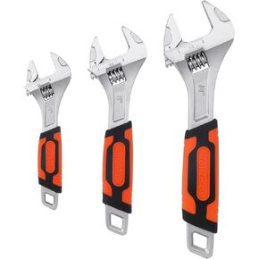 HORUSDY 3-piece Adjustable Wrench Set, 6-Inch 8-Inch & 10-Inch, Metric & SAE Scales, Extra-Wide Jaw Crescent Wrenches Set