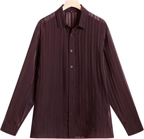 Mens Mesh Shirt Long Sleeve Sheer Mesh Tops See Through Tee Mens Semi-Sheer Satin Striped Casual Button-Down Shirts in Saudi Arabia
