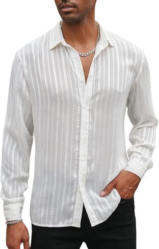 Mens Mesh Shirt Long Sleeve Sheer Mesh Tops See Through Tee Mens Semi-Sheer Satin Striped Casual Button-Down Shirts in Saudi Arabia