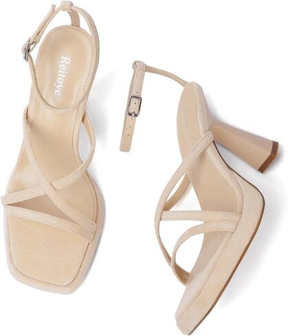 Reitoye Strappy Heels for Women Platform Chunky Square Toe Heeled Sandals | Women's Heeled Sandals,Block High Heel,Adjustable Ankle Strap,All-Day Comfort Non-slip Sole,Party,Wedding,Prom Heels Shoes in Saudi Arabia