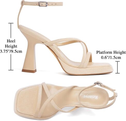 Reitoye Strappy Heels for Women Platform Chunky Square Toe Heeled Sandals | Women's Heeled Sandals,Block High Heel,Adjustable Ankle Strap,All-Day Comfort Non-slip Sole,Party,Wedding,Prom Heels Shoes in Saudi Arabia