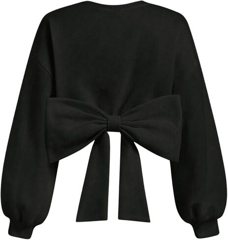 GORGLITTER Women's Bow Back Cropped Sweatshirts Crewneck Long Sleeve Drop Shoulder Crop Pullover Tops in Saudi Arabia