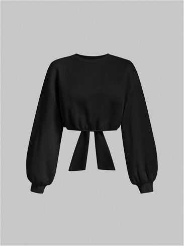 GORGLITTER Women's Bow Back Cropped Sweatshirts Crewneck Long Sleeve Drop Shoulder Crop Pullover Tops in Saudi Arabia