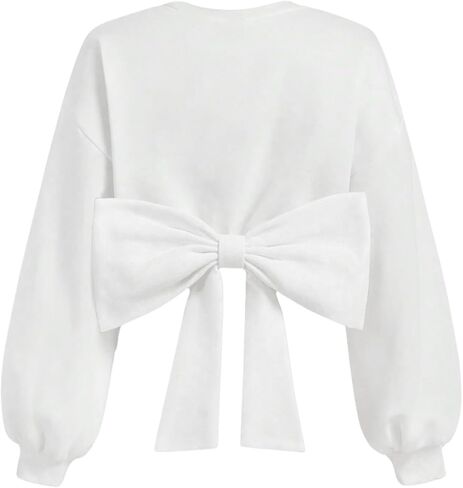 GORGLITTER Women's Bow Back Cropped Sweatshirts Crewneck Long Sleeve Drop Shoulder Crop Pullover Tops in Saudi Arabia