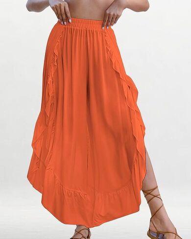 Bsubseach Swim Cover Up Pants for Women Ruffle High Slit Beach Pants Wide Leg Bathing Suit Coverup in Saudi Arabia