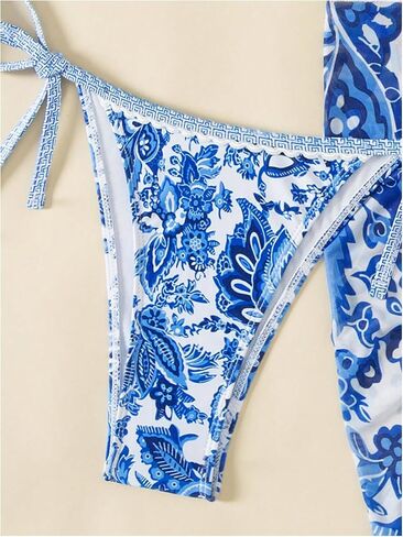 SHENHE Women's 3 Piece Bathing Suit Floral Halter Tie Back Thong Bikini Set with Sarong Cover Ups in Saudi Arabia
