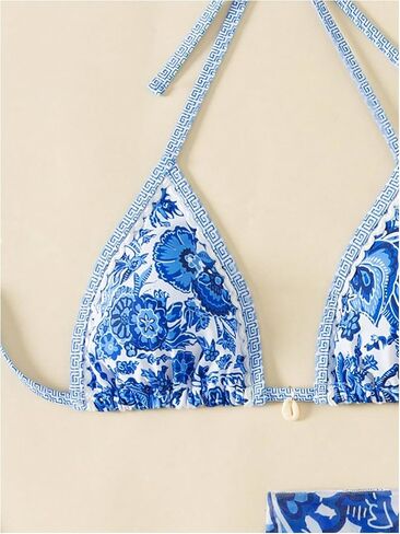 SHENHE Women's 3 Piece Bathing Suit Floral Halter Tie Back Thong Bikini Set with Sarong Cover Ups in Saudi Arabia