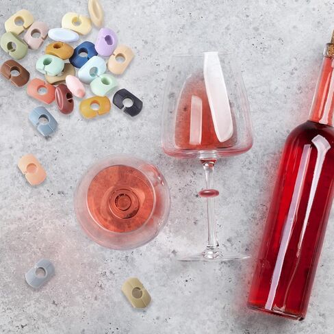 علامات مشروب سيليكون بواو 24 ألوان سحر زجاجي نبيذ علامات مشروب لصالح الشمبانيا كوكتيلات مارتينيس ، لوازم حفلة عيد ميلاد المآدب البار in Kuwait