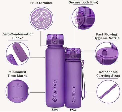 زجاجة ماء Hydracy with shaker ball & time marker -500ml 17oz bpafree bottle bottle -leak propution & no gym gym bottle w/fruit infuser class- gifeal gift for litness ، sports & outdoors -Berry Blue in Kuwait
