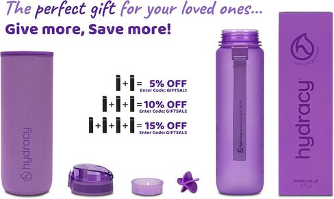 زجاجة ماء Hydracy with shaker ball & time marker -500ml 17oz bpafree bottle bottle -leak propution & no gym gym bottle w/fruit infuser class- gifeal gift for litness ، sports & outdoors -Berry Blue in Kuwait