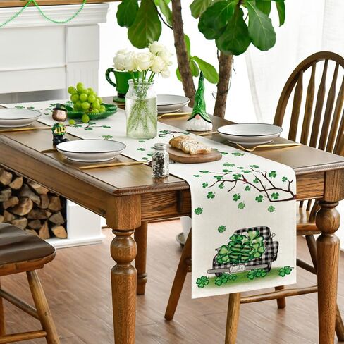 Artoid Mode Lucky Shamrock Truck St. Patrick's Day Table Runner ، Spring Spring Holiday Kitchen Table Table Decoration for Outdoor Home Party Decor in Kuwait