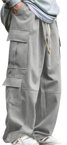 بنطال Verdusa الرجالي الفضفاض برباط وخصر مطاطي وجيوب وسروال فضفاض in Kuwait